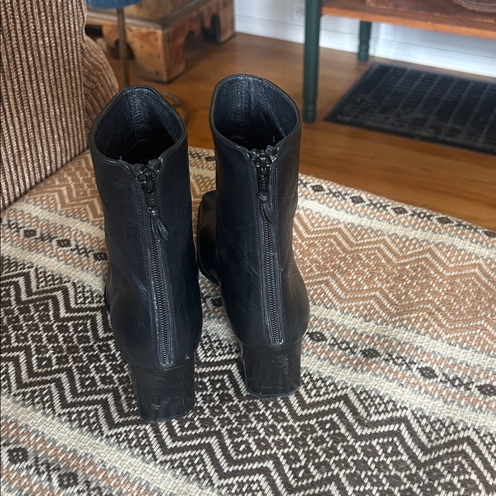 Stuart Weitzman Square Toe Black Leather Ankle Boots - Picture 4 of 9